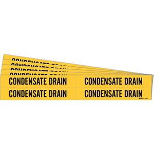 "Condensate Drain" Pipe Markers - Vinyl, Black on Yellow, 3/4" - 2-3/8", 1-1/8", 7", 3/4", English, Self-Adhesive, 4