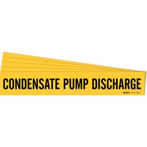 "Condensate Pump Discharge" Pipe Marker - Vinyl, Black on Yellow, 2-1/2" - 7-7/8", 2-1/4", 14", 2", English, Self-Adhesive