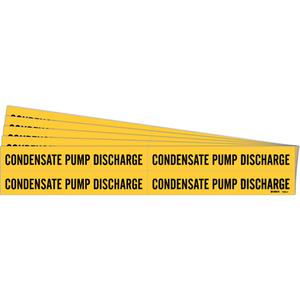 "Condensate Pump Discharge" Pipe Markers - Vinyl, Black on Yellow, 3/4" - 2-3/8", 1-1/8", 7", 3/4", English, Self-Adhesive