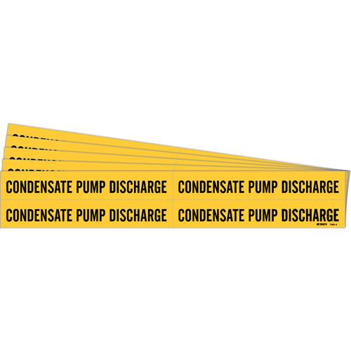 "Condensate Pump Discharge" Pipe Markers - Vinyl, Black on Yellow, 3/4" - 2-3/8", 1-1/8", 7", 3/4", English, Self-Adhesive