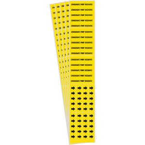 "Condensate Pump Discharge" Pipe Markers - Vinyl, Black on Yellow, 0" - 3/4", 2-1/4", 2-3/4", 1/2", English, Self-Adhesive, 3