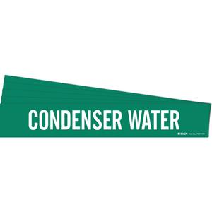 "Condenser Water" Pipe Marker - Vinyl, White on Green, 8" - 20", 4", 24", 3-1/2", English, Self-Adhesive