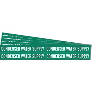 "Condenser Water Supply" Pipe Markers - Vinyl, White on Green, 3/4" - 2-3/8", 1-1/8", 7", 3/4", English, Self-Adhesive, 4
