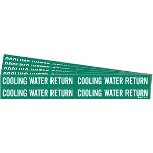 "Cooling Water Return" Pipe Marker - Vinyl, White on Green, 3/4" - 2-3/8", 1-1/8", 7", 3/4", English, Self-Adhesive, 4
