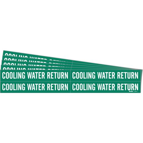 "Cooling Water Return" Pipe Marker - Vinyl, White on Green, 3/4" - 2-3/8", 1-1/8", 7", 3/4", English, Self-Adhesive, 4