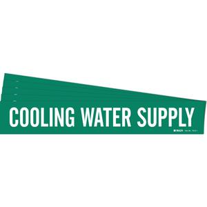 "Cooling Water Supply" Pipe Marker - Vinyl, White on Green, 2-1/2" - 7-7/8", 2-1/4", 14", 2", English, Self-Adhesive