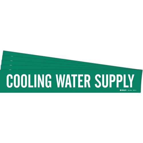 "Cooling Water Supply" Pipe Marker - Vinyl, White on Green, 2-1/2" - 7-7/8", 2-1/4", 14", 2", English, Self-Adhesive