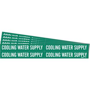 "Cooling Water Supply" Pipe Markers - Vinyl, White on Green, 3/4" - 2-3/8", 1-1/8", 7", 3/4", English, Self-Adhesive, 4