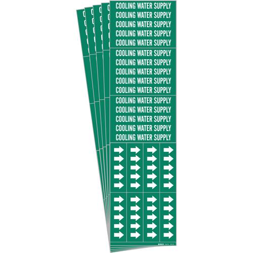 "Cooling Water Supply" Pipe Markers - Vinyl, White on Green, 0" - 3/4", 2-1/4", 2-3/4", 1/2", English, Self-Adhesive, 3