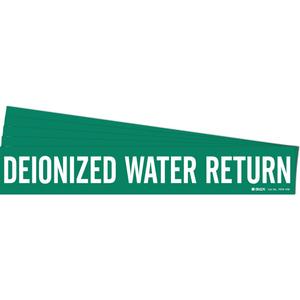 "Deionized Water Return" Pipe Marker - Vinyl, White on Green, 8" - 20", 4", 24", 3-1/2", English, Self-Adhesive