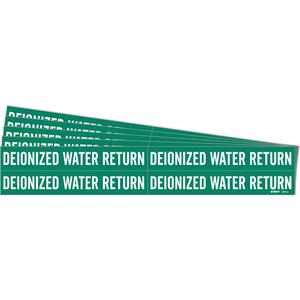 "Deionized Water Return" Pipe Markers - Vinyl, White on Green, 3/4" - 2-3/8", 1-1/8", 7", 3/4", English, Self-Adhesive, 4