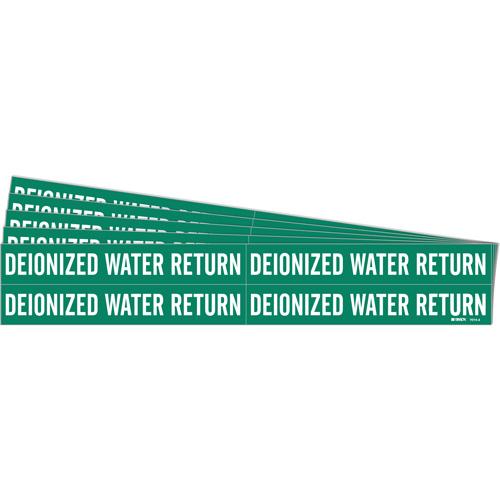 "Deionized Water Return" Pipe Markers - Vinyl, White on Green, 3/4" - 2-3/8", 1-1/8", 7", 3/4", English, Self-Adhesive, 4
