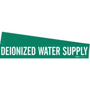 "Deionized Water Supply" Pipe Marker - Vinyl, White on Green, 2-1/2" - 7-7/8", 2-1/4", 14", 2", English, Self-Adhesive