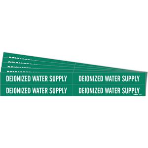 "Deionized Water Supply" Pipe Markers - Vinyl, White on Green, 3/4" - 2-3/8", 1-1/8", 7", 3/4", English, Self-Adhesive, 4