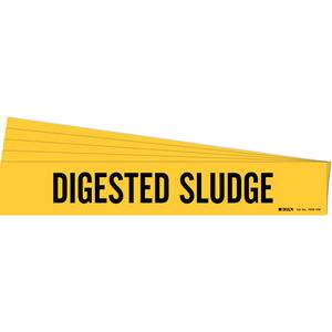 "Digested Sludge" Pipe Marker - Vinyl, Black on Yellow, 8" - 20", 4", 24", 3-1/2", English, Self-Adhesive
