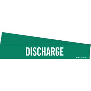 "Discharge" Pipe Marker - Vinyl, White on Green, 2-1/2" - 7-7/8", 2-1/4", 14", 2", English, Self-Adhesive