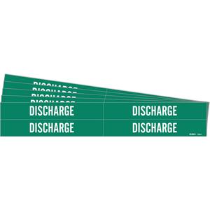"Discharge" Pipe Markers - Vinyl, White on Green, 3/4" - 2-3/8", 1-1/8", 7", 3/4", English, Self-Adhesive, 4
