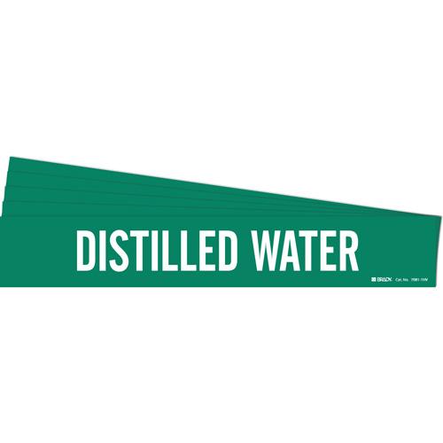 "Distilled Water" Pipe Marker - Vinyl, White on Green, 8" - 20", 4", 24", 3-1/2", English, Self-Adhesive