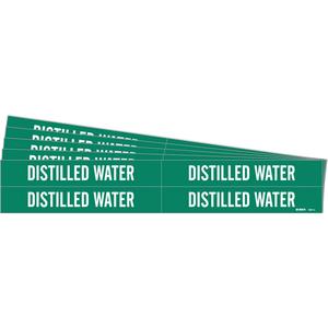 "Distilled Water" Pipe Markers - Vinyl, White on Green, 3/4" - 2-3/8", 1-1/8", 7", 3/4", English, Self-Adhesive, 4
