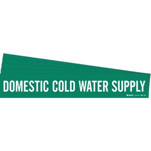 "Domestic Cold Water Supply" Pipe Marker - Vinyl, White on Green, 8" - 20", 4", 24", 3-1/2", English, Self-Adhesive