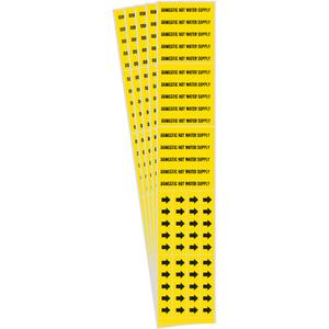 "Domestic Hot Water Supply" Pipe Markers - Vinyl, Black on Yellow, 0" - 3/4", 2-1/4", 2-3/4", 1/2", English, Self-Adhesive, 3