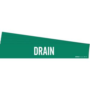 "Drain" Pipe Marker - Vinyl, White on Green, 8" - 20", 4", 24", 3-1/2", English, Self-Adhesive