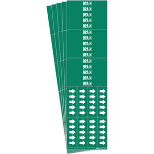 "Drain" Pipe Markers - Vinyl, White on Green, 0" - 3/4", 2-1/4", 2-3/4", 1/2", English, Self-Adhesive, 3
