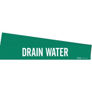 "Drain Water" Pipe Marker - Vinyl, White on Green, 2-1/2" - 7-7/8", 2-1/4", 14", 2", English, Self-Adhesive
