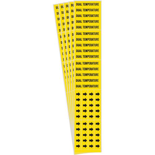 "Dual Temperature" Pipe Markers - Vinyl, Black on Yellow, 0" - 3/4", 2-1/4", 2-3/4", 1/2", English, Self-Adhesive, 3