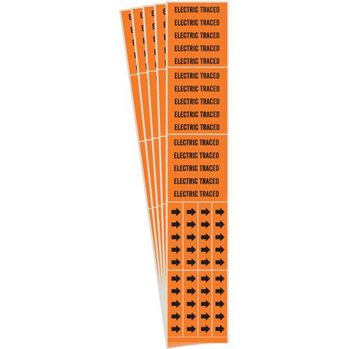 "Electric Traced" Pipe Markers - Vinyl, Black on Orange, 0" - 3/4", 2-1/4", 2-3/4", 1/2", English, Self-Adhesive, 3