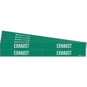 "Exhaust" Pipe Markers - Vinyl, White on Green, 3/4" - 2-3/8", 1-1/8", 7", 3/4", English, Self-Adhesive, 4