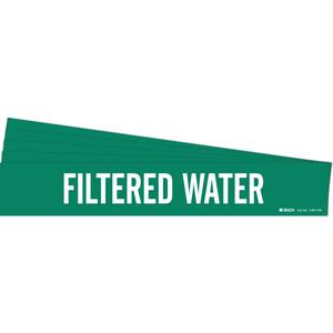 "Filtered Water" Pipe Marker - Vinyl, White on Green, 8" - 20", 4", 24", 3-1/2", English, Self-Adhesive