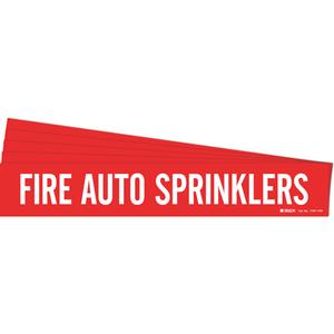 "Fire Auto Sprinklers" Pipe Marker - Vinyl, White on Red, 8" - 20", 4", 24", 3-1/2", English, Self-Adhesive
