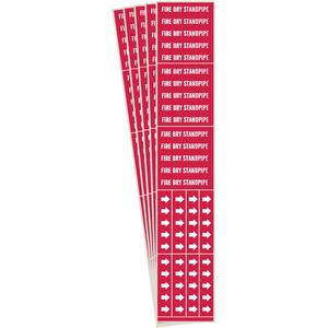 "Fire Dry Standpipe" Pipe Markers - Vinyl, White on Red, 0" - 3/4", 2-1/4", 2-3/4", 1/2", English, Self-Adhesive, 3