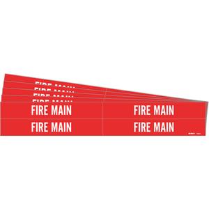 "Fire Main" Pipe Markers - Vinyl, White on Red, 3/4" - 2-3/8", 1-1/8", 7", 3/4", English, Self-Adhesive, 4