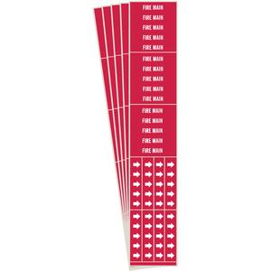 "Fire Main" Pipe Markers - Vinyl, White on Red, 0" - 3/4", 2-1/4", 2-3/4", 1/2", English, Self-Adhesive, 3