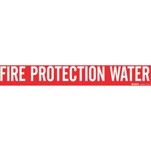 "Fire Protection Water" Pipe Marker - Vinyl, White on Red, 2-1/2" - 7-7/8", 2-1/4", 14", 2", English, Self-Adhesive