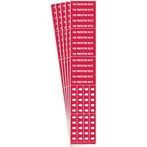 "Fire Protection Water" Pipe Markers - Vinyl, White on Red, 0" - 3/4", 2-1/4", 2-3/4", 1/2", English, Self-Adhesive, 3