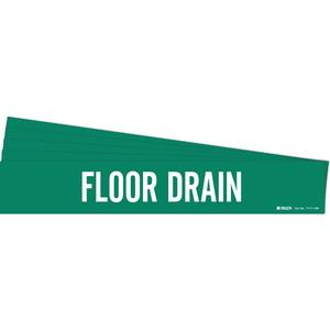 "Floor Drain" Pipe Marker - Vinyl, White on Green, 8" - 20", 4", 24", 3-1/2", English, Self-Adhesive