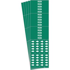 "Freon" Pipe Markers - Vinyl, White on Green, 0" - 3/4", 2-1/4", 2-3/4", 1/2", English, Self-Adhesive, 3
