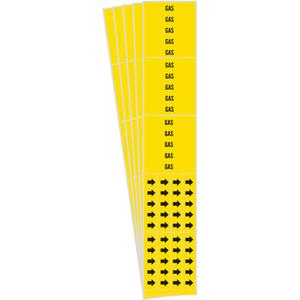 "Gas" Pipe Markers - Vinyl, Black on Yellow, 0" - 3/4", 2-1/4", 2-3/4", 1/2", English, Self-Adhesive, 3