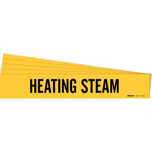 "Heating Steam" Pipe Marker - Vinyl, Black on Yellow, 2-1/2" - 7-7/8", 2-1/4", 14", 2", English, Self-Adhesive