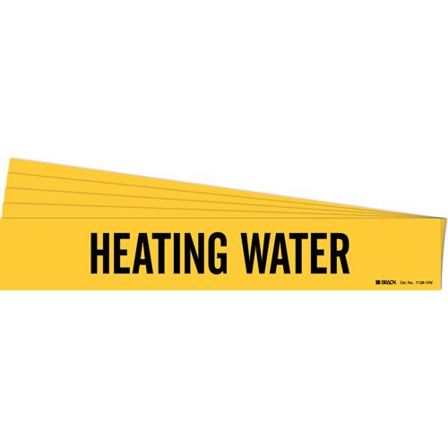 "Heating Water" Pipe Marker - Vinyl, Black on Yellow, 8" - 20", 4", 24", 3-1/2", English, Self-Adhesive