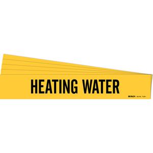 "Heating Water" Pipe Marker - Vinyl, Black on Yellow, 2-1/2" - 7-7/8", 2-1/4", 14", 2", English, Self-Adhesive