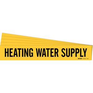 "Heating Water Supply" Pipe Marker - Vinyl, Black on Yellow, 2-1/2" - 7-7/8", 2-1/4", 14", 2", English, Self-Adhesive