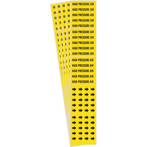 "High Pressure Air" Pipe Markers - Vinyl, Black on Yellow, 0" - 3/4", 2-1/4", 2-3/4", 1/2", English, Self-Adhesive, 3