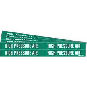 "High Pressure Air" Pipe Markers - Vinyl, White on Green, 3/4" - 2-3/8", 1-1/8", 7", 3/4", English, Self-Adhesive, 4