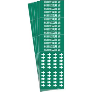 "High Pressure Air" Pipe Markers - Vinyl, White on Green, 0" - 3/4", 2-1/4", 2-3/4", 1/2", English, Self-Adhesive, 3