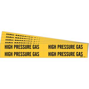 "High Pressure Gas" Pipe Markers - Vinyl, Black on Yellow, 3/4" - 2-3/8", 1-1/8", 7", 3/4", English, Self-Adhesive, 4