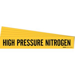 "High Pressure Nitrogen" Pipe Marker - Vinyl, Black on Yellow, 8" - 20", 4", 24", 3-1/2", English, Self-Adhesive